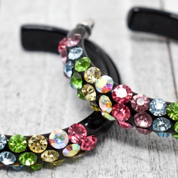 2" Diagonal Multicolor Rhinestones Black Hoops (B) - Picture 2 of 13